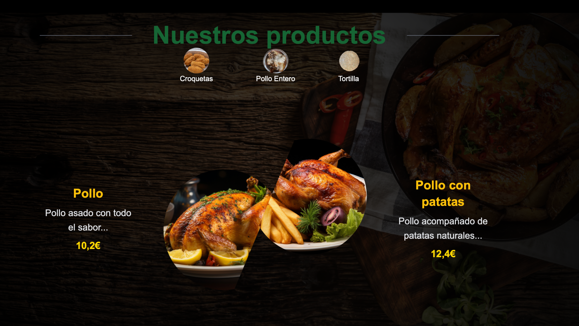 Interfaz principal de Pollo Soleado